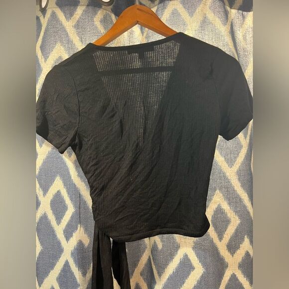 Lulus Black Wrap Tie Crop Top Small​ - Picture 5 of 5